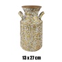 IRIS bádog váza, 2 füllel, arany, fehér nyomott mintás 13 x 27 cm