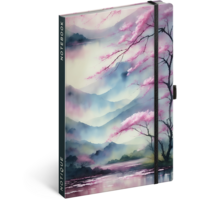 Keménytáblás notesz vonalas krémszínű lapokkal leszorító gumiszalaggal Sakura 130x210mm, Presco