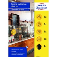 Avery 49415 20cm sárga 12db-os 5 féle koronavírus információs címke szett