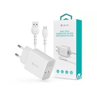 Devia ST364020 5V/2.4A Smart 2xUSB Hálózati töltő adapter + 1 m Micro USB kábel