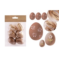 IRIS dekor műanyag tojás x6 natúr virágos/csíkos 4x6cm IRIS dekor műanyag tojás x6 natúr virágos/csíkos 4x6cm