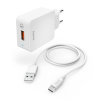 Hama 00201626 "QC 3.0" USB -Type-C kábellel (19,5w), fehér fic e3 hálózati töltő szett