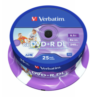 VERBATIM 43667 DVD+R 8,5GB/kétrétegű/8x/nyomtatható felület/egyszer írható DVD 25db/csomag VERBATIM 43667 DVD+R 8,5GB/kétrétegű/8x/nyomtatható felület/egyszer írható DVD 25db/csomag